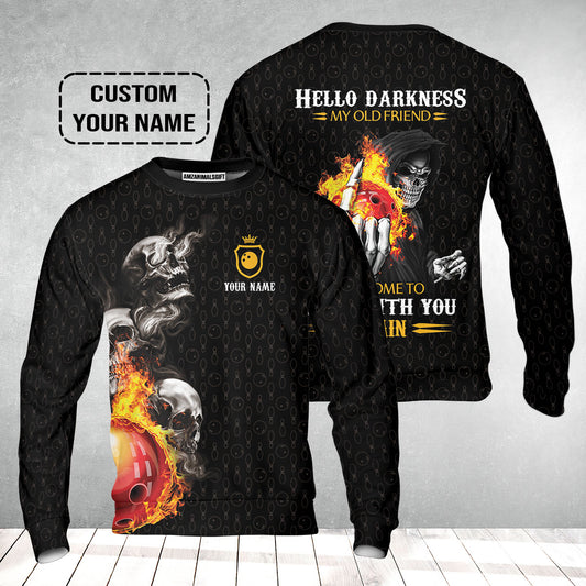 Bowling Custom Sweatshirt - Custom Name Bowling Skull Hello Darkness My Old Friend Personalized Bowling Sweatshirt