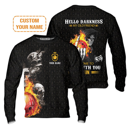 Bowling Custom Sweatshirt - Custom Name Bowling Skull Hello Darkness My Old Friend Personalized Bowling Sweatshirt