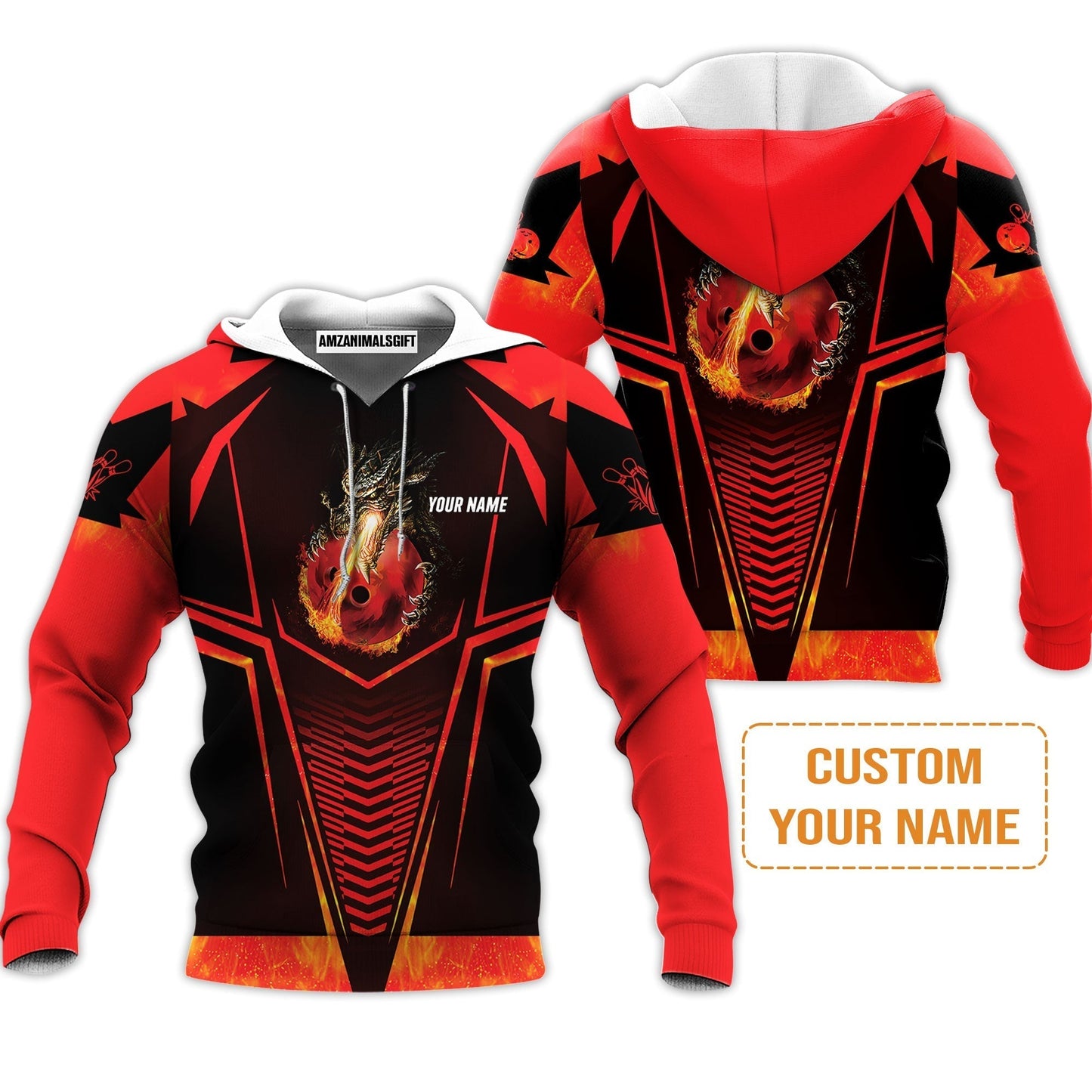 Bowling Custom Sweatshirt- Custom Name Dragon Fire Flame Personalized Bowling Sweatshirt