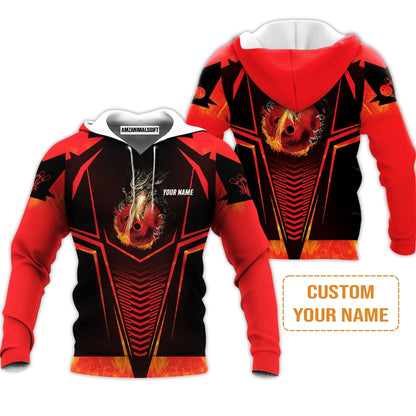 Bowling Custom Sweatshirt- Custom Name Dragon Fire Flame Personalized Bowling Sweatshirt