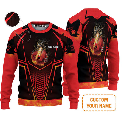 Bowling Custom Sweatshirt- Custom Name Dragon Fire Flame Personalized Bowling Sweatshirt