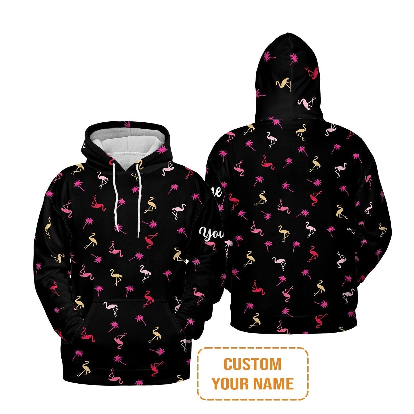 Flamingo Golf Hoodie - Custom Name Neon Pink Flamingos Palm Pattern Apparel Hoodie - Personalized Gift For Golf Lover, Team, Husband, Boyfriend, Men