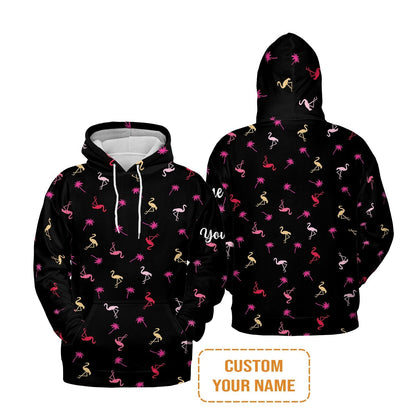 Flamingo Golf Hoodie - Custom Name Neon Pink Flamingos Palm Pattern Apparel Hoodie - Personalized Gift For Golf Lover, Team, Husband, Boyfriend, Men