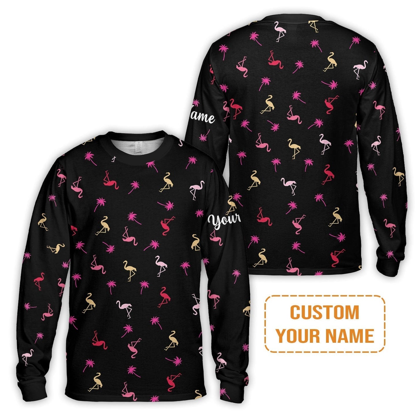 Flamingo Golf Hoodie - Custom Name Neon Pink Flamingos Palm Pattern Apparel Hoodie - Personalized Gift For Golf Lover, Team, Husband, Boyfriend, Men