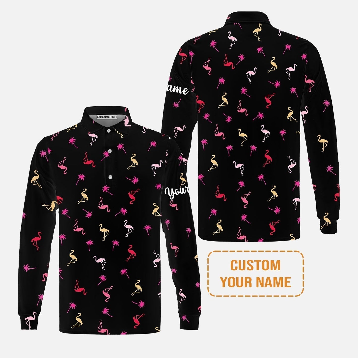Flamingo Golf Sweatshirt - Custom Name Neon Pink Flamingos Palm Pattern Apparel Sweatshirt- Personalized Gift For Golf Lover, Team, Husband, Boyfriend, Men