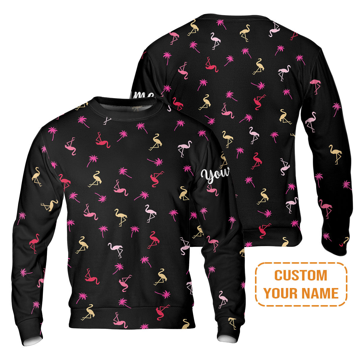 Flamingo Golf Sweatshirt - Custom Name Neon Pink Flamingos Palm Pattern Apparel Sweatshirt- Personalized Gift For Golf Lover, Team, Husband, Boyfriend, Men