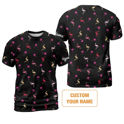 Flamingo Golf Long Sleeve Shirt - Custom Name Neon Pink Flamingos Palm Pattern Apparel Long Sleeve Shirt- Personalized Gift For Golf Lover, Team, Husband, Boyfriend, Men