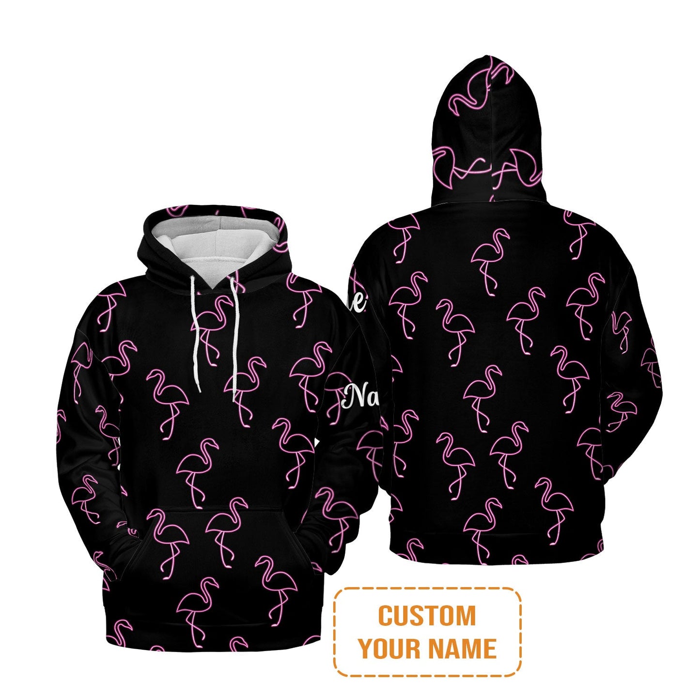 Flamingo Golf Long Sleeve Shirt - Custom Name Neon Pink Flamingos Pattern Apparel - Personalized Gift For Golf Lover, Team, Husband, Boyfriend, Men