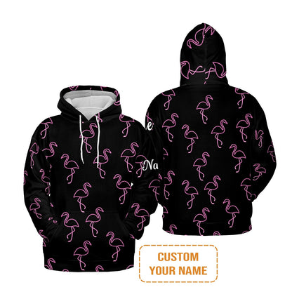 Flamingo Golf T-Shirt - Custom Name Neon Pink Flamingos Pattern Apparel T-Shirt - Personalized Gift For Golf Lover, Team, Husband, Boyfriend, Men
