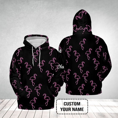 Flamingo Golf Men's Long Sleeve Polo Shirt - Custom Name Neon Pink Flamingos Pattern Apparel - Personalized Gift For Golf Lover, Team, Husband, Boyfriend, Men