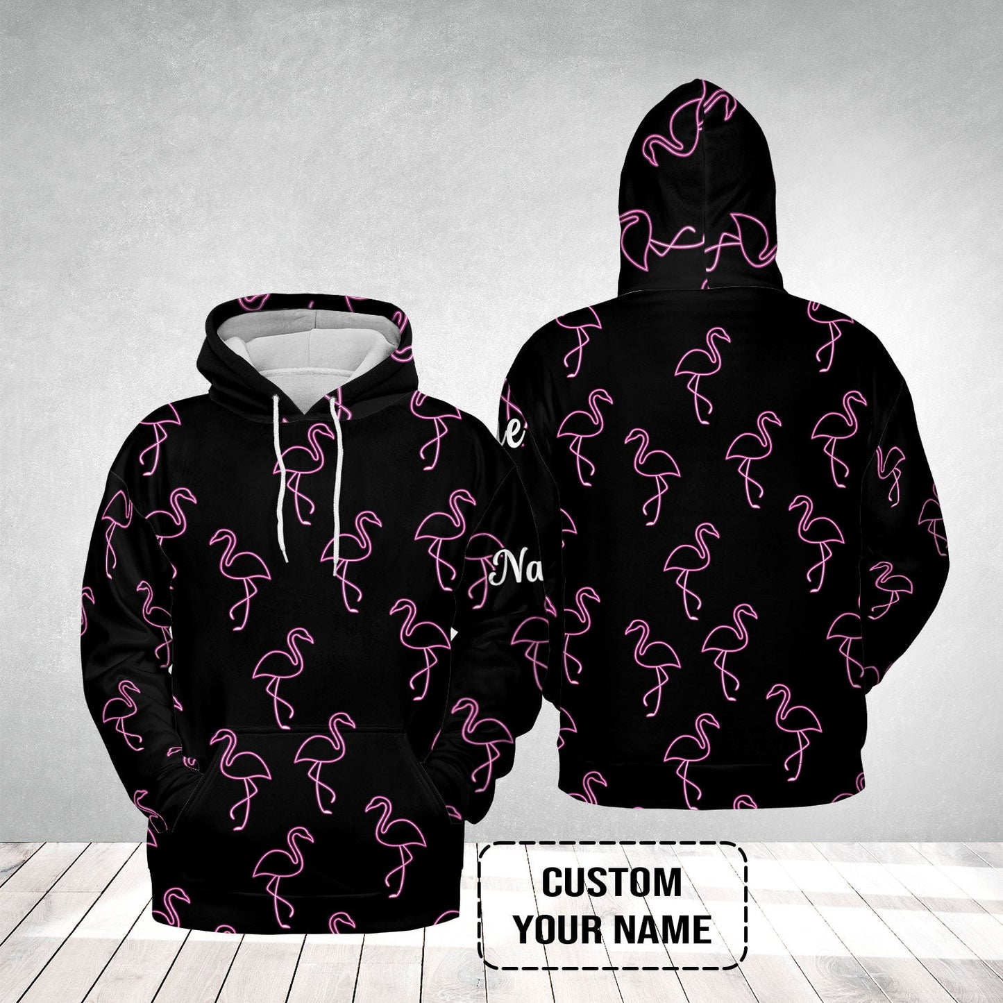 Flamingo Golf Long Sleeve Shirt - Custom Name Neon Pink Flamingos Pattern Apparel - Personalized Gift For Golf Lover, Team, Husband, Boyfriend, Men