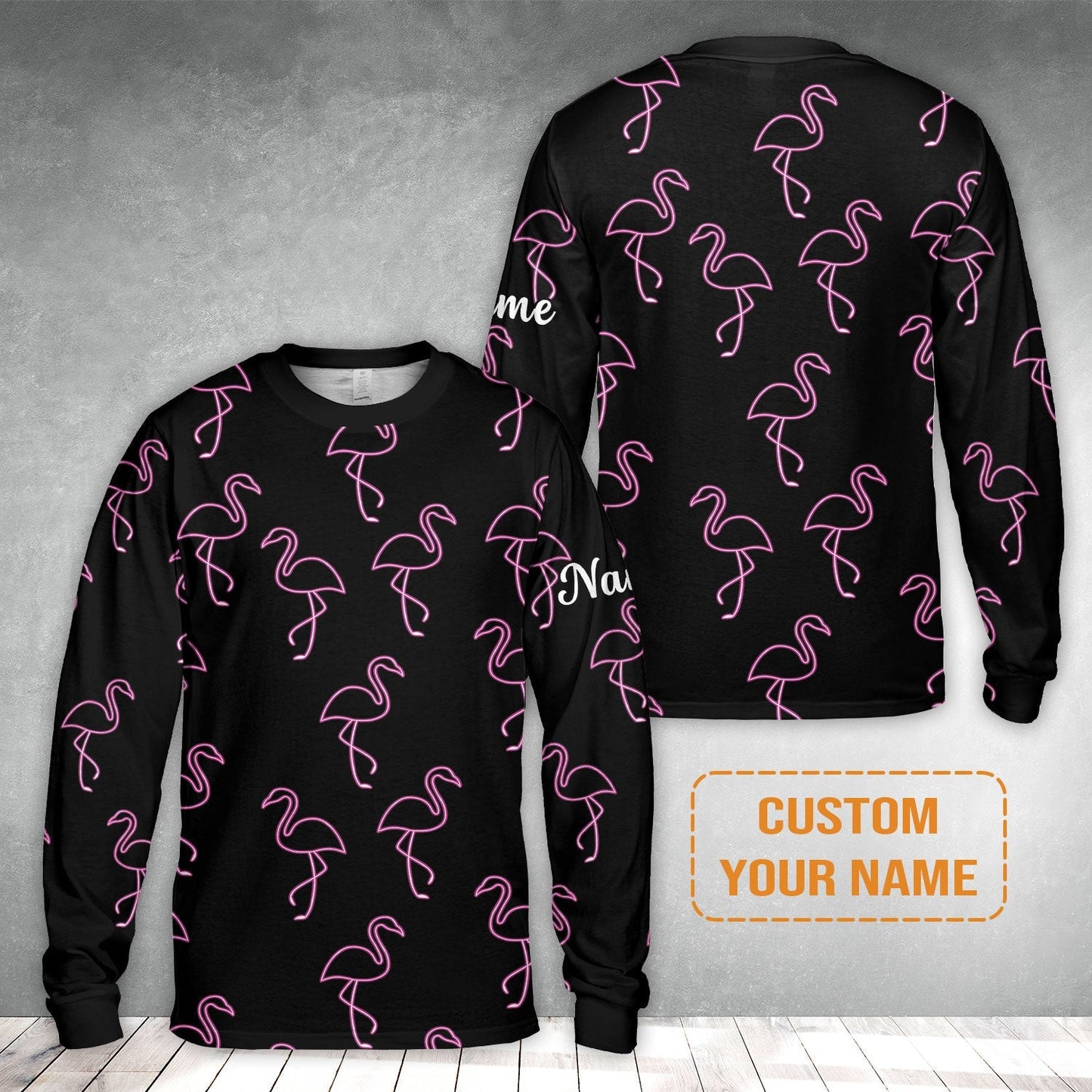 Flamingo Golf T-Shirt - Custom Name Neon Pink Flamingos Pattern Apparel T-Shirt - Personalized Gift For Golf Lover, Team, Husband, Boyfriend, Men