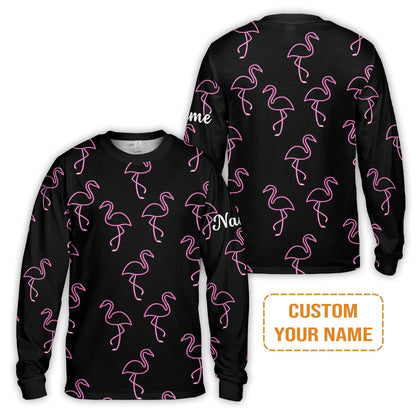 Flamingo Golf T-Shirt - Custom Name Neon Pink Flamingos Pattern Apparel T-Shirt - Personalized Gift For Golf Lover, Team, Husband, Boyfriend, Men
