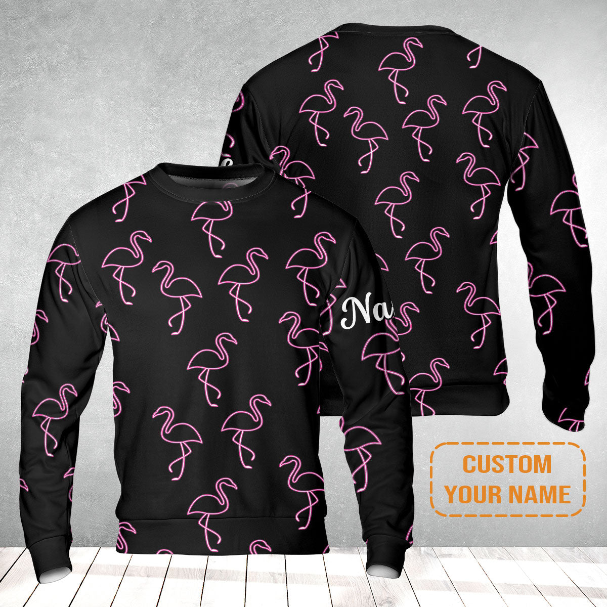 Flamingo Golf T-Shirt - Custom Name Neon Pink Flamingos Pattern Apparel T-Shirt - Personalized Gift For Golf Lover, Team, Husband, Boyfriend, Men
