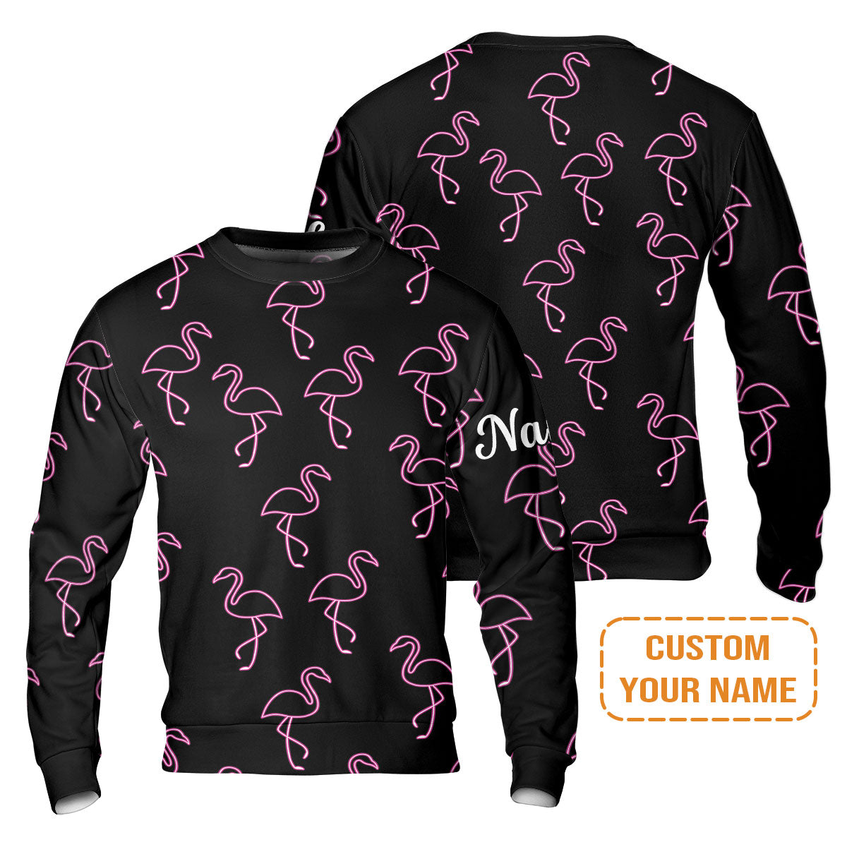 Flamingo Golf T-Shirt - Custom Name Neon Pink Flamingos Pattern Apparel T-Shirt - Personalized Gift For Golf Lover, Team, Husband, Boyfriend, Men