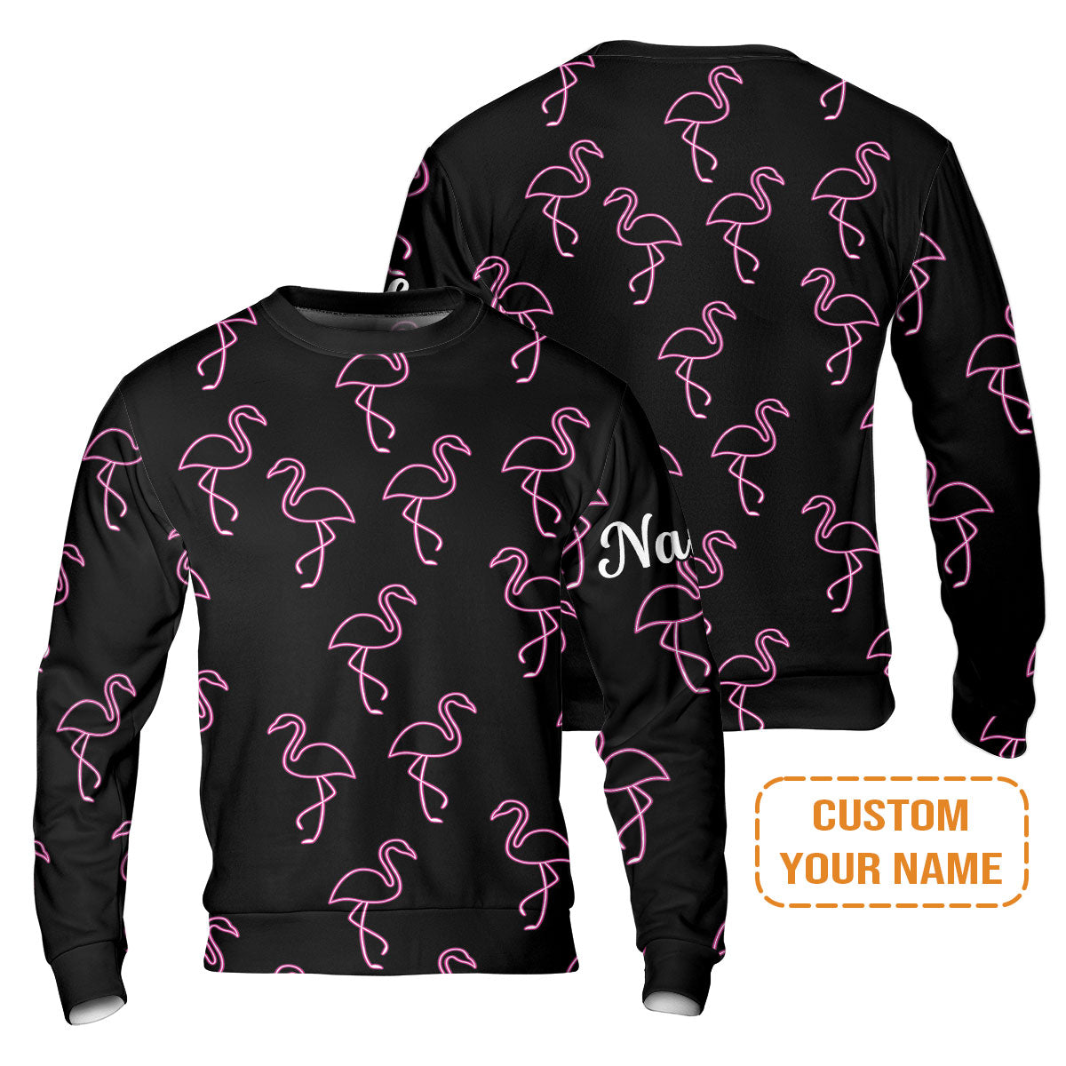 Flamingo Golf Sweatshirt - Custom Name Neon Pink Flamingos Pattern Apparel - Personalized Gift For Golf Lover, Team, Husband, Boyfriend, Men