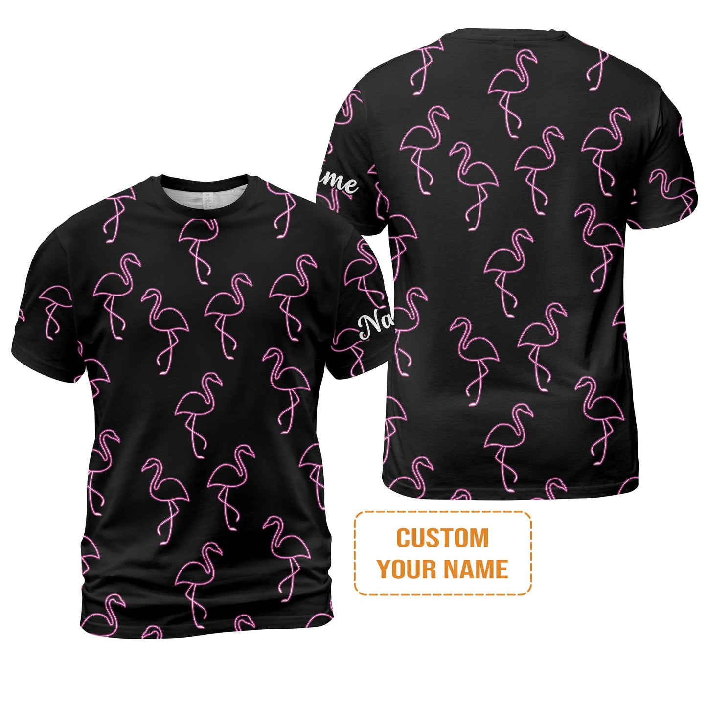 Flamingo Golf Long Sleeve Shirt - Custom Name Neon Pink Flamingos Pattern Apparel - Personalized Gift For Golf Lover, Team, Husband, Boyfriend, Men