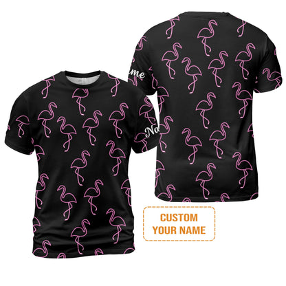 Flamingo Golf Long Sleeve Shirt - Custom Name Neon Pink Flamingos Pattern Apparel - Personalized Gift For Golf Lover, Team, Husband, Boyfriend, Men