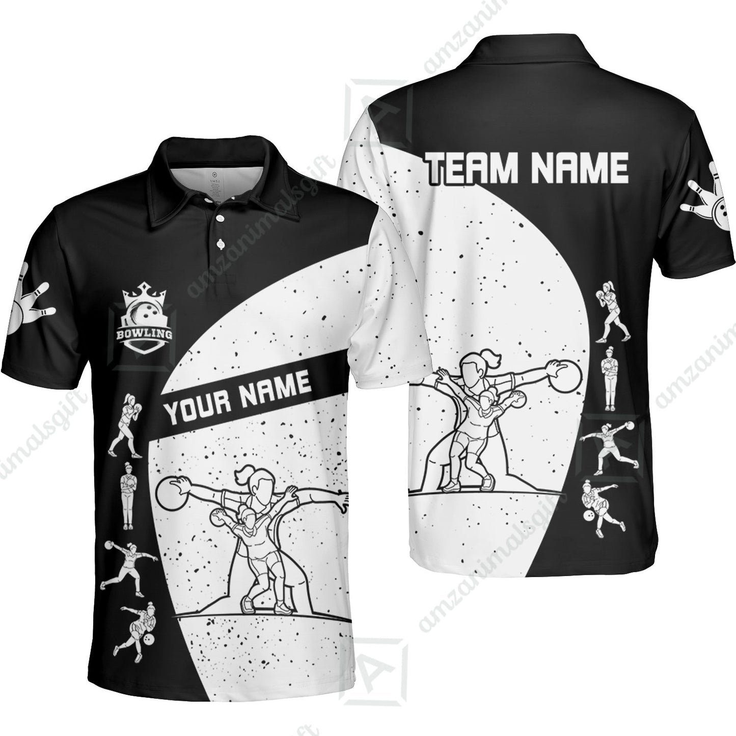 Custom Stylish Black and White Bowling Team Unisex Polo Shirts, Bowling Team Uniforms Jerseys, Polo Shirt With Name And Team Name