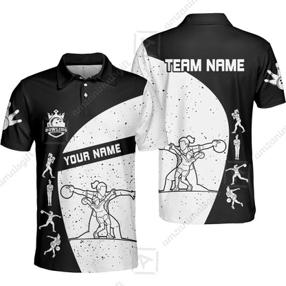 Custom Stylish Black and White Bowling Team Unisex Polo Shirts, Bowling Team Uniforms Jerseys, Polo Shirt With Name And Team Name