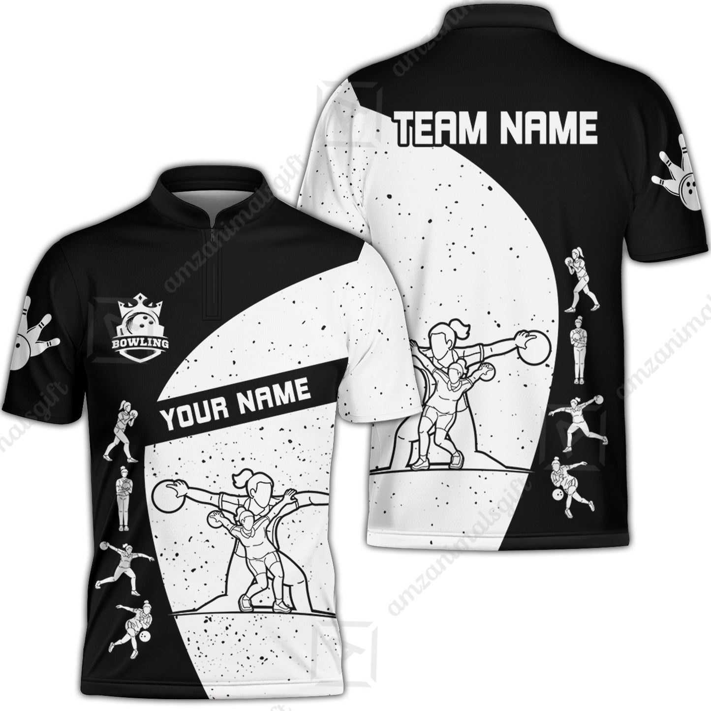 Custom Stylish Black and White Bowling Team Unisex Polo Shirts, Bowling Team Uniforms Jerseys, Polo Shirt With Name And Team Name