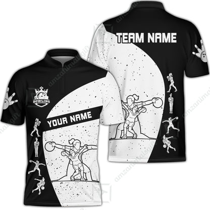 Custom Stylish Black and White Bowling Team Unisex Polo Shirts, Bowling Team Uniforms Jerseys, Polo Shirt With Name And Team Name