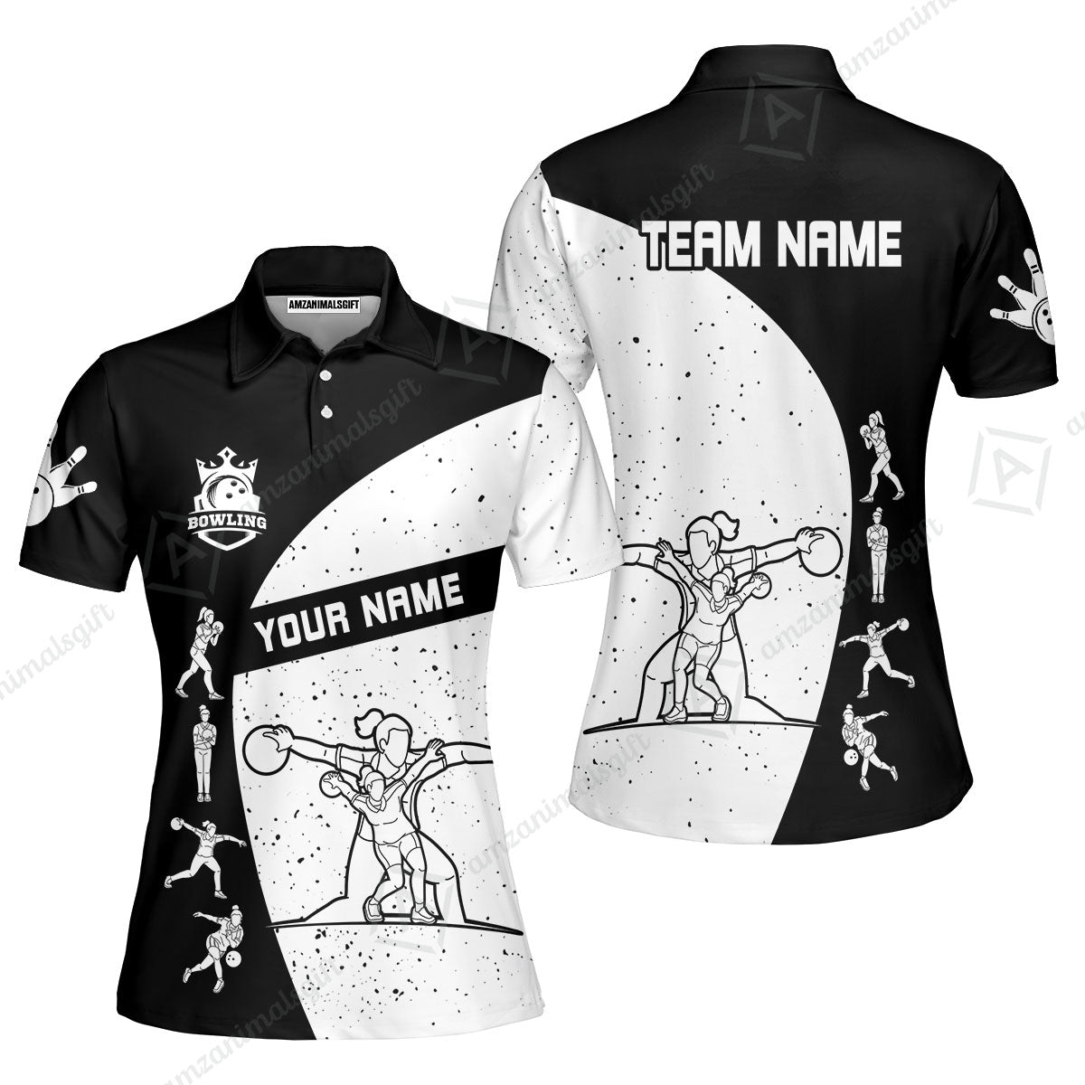Custom Stylish Black and White Bowling Team Unisex Polo Shirts, Bowling Team Uniforms Jerseys, Polo Shirt With Name And Team Name