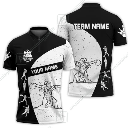 Custom Stylish Black and White Bowling Team Unisex Polo Shirts, Bowling Team Uniforms Jerseys, Polo Shirt With Name And Team Name
