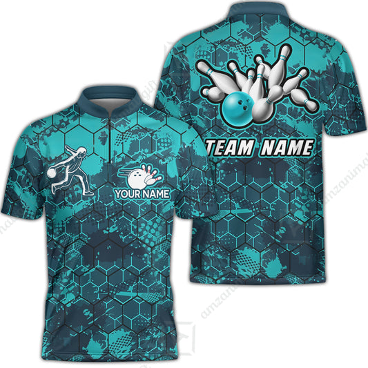 Custom Turquoise Bowling Team Jersey Shirts, Bowling Team Uniforms Jerseys, Personalized Name And Team Name
