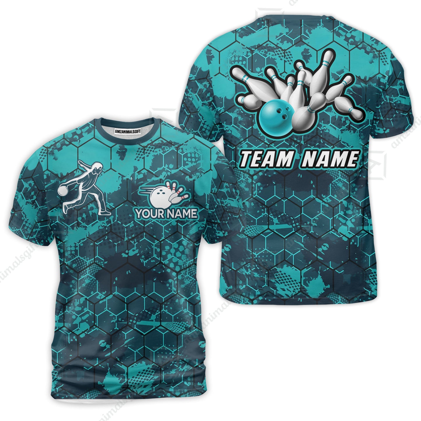 Custom Turquoise Bowling Team Jersey Shirts, Bowling Team Uniforms Jerseys, Personalized Name And Team Name