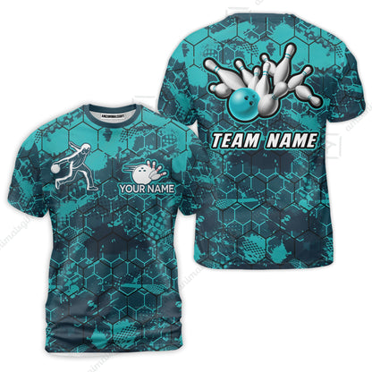 Custom Turquoise Bowling Team Jersey Shirts, Bowling Team Uniforms Jerseys, Personalized Name And Team Name