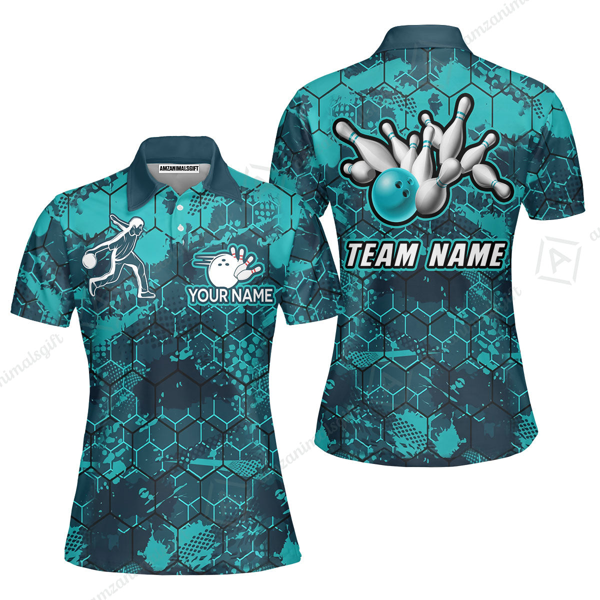 Custom Turquoise Bowling Team Jersey Shirts, Bowling Team Uniforms Jerseys, Personalized Name And Team Name