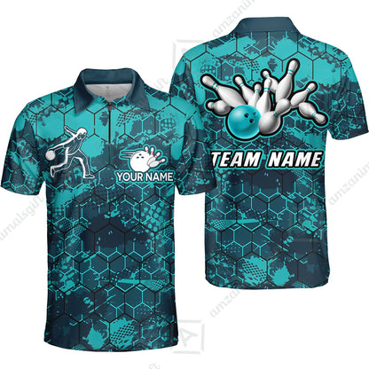 Custom Turquoise Bowling Team Jersey Shirts, Bowling Team Uniforms Jerseys, Personalized Name And Team Name