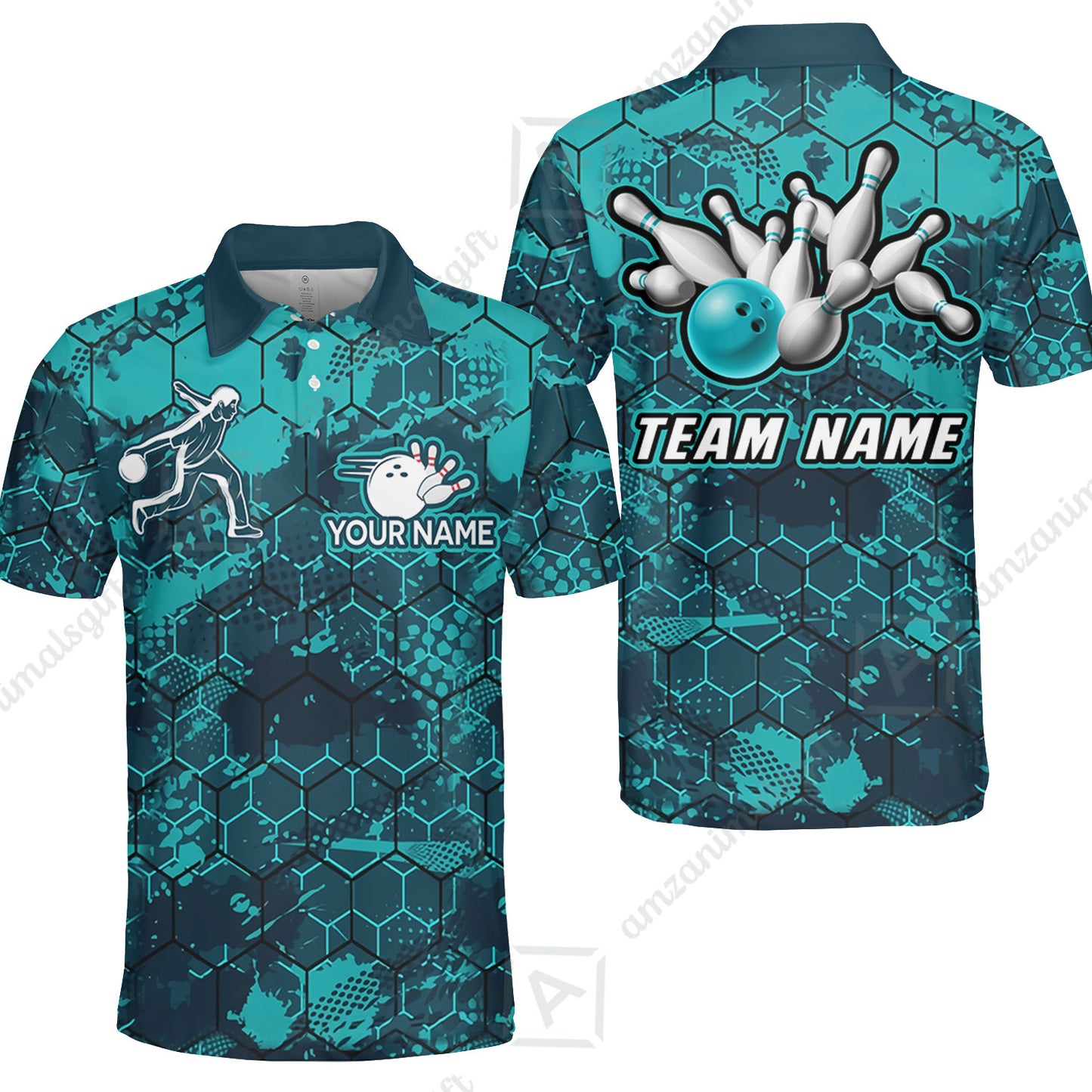 Custom Turquoise Bowling Team Jersey Shirts, Bowling Team Uniforms Jerseys, Personalized Name And Team Name