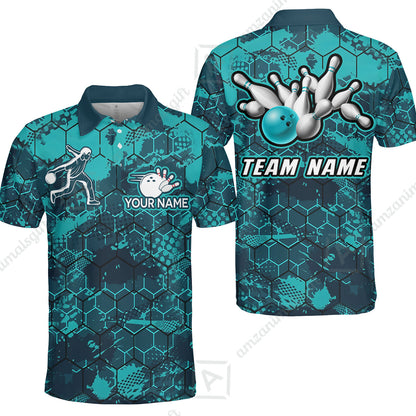 Custom Turquoise Bowling Team Jersey Shirts, Bowling Team Uniforms Jerseys, Personalized Name And Team Name