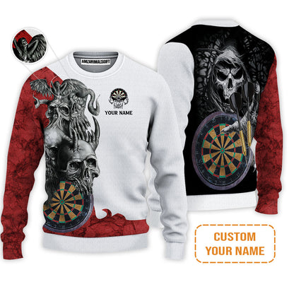 Darts Custom Name Men Polo Shirt, Dartboard Skull Personalized Men Polo Shirt Gift For Darts Lovers, Friend, Darts Team Player