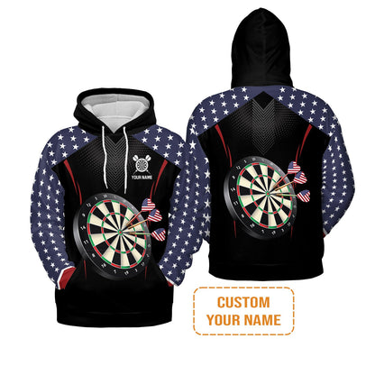 Personalised Darts Men's Long Sleeve Polo Shirt, Darts American Flag Black Background Custom Name Men's Long Sleeve Polo Shirt - Perfect Gift For Men, Darts Player, Darts Lover