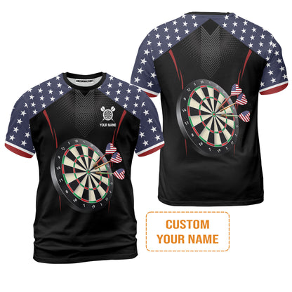 Personalised Darts Polo Shirts, Darts American Flag Black Background Custom Name Men Polo Shirts - Perfect Gift For Men, Darts Player, Darts Lover