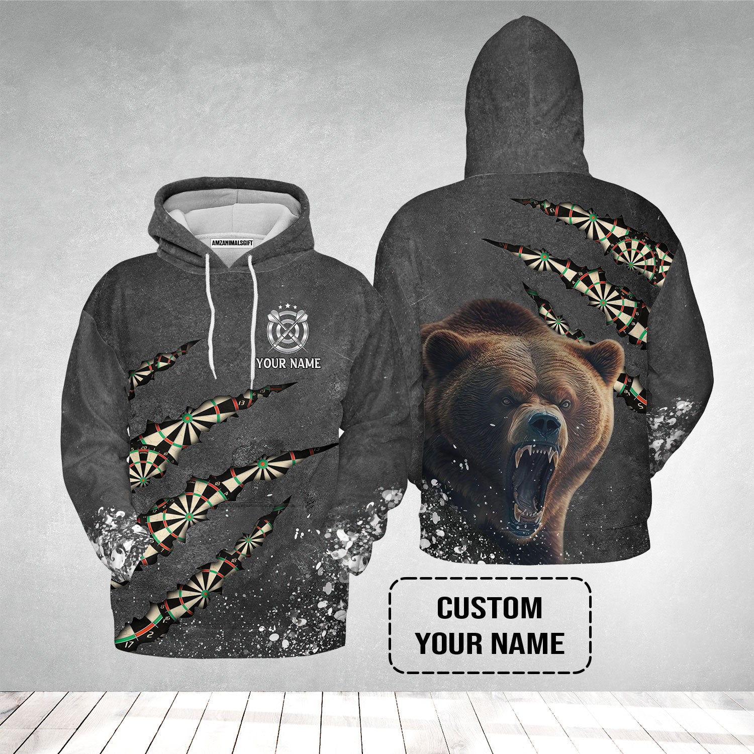 Darts Customized Name Hoodie, Darts Paints Splash, Personalized Name Bear Hoodie - Perfect Gift For Darts Lovers, Darts Players