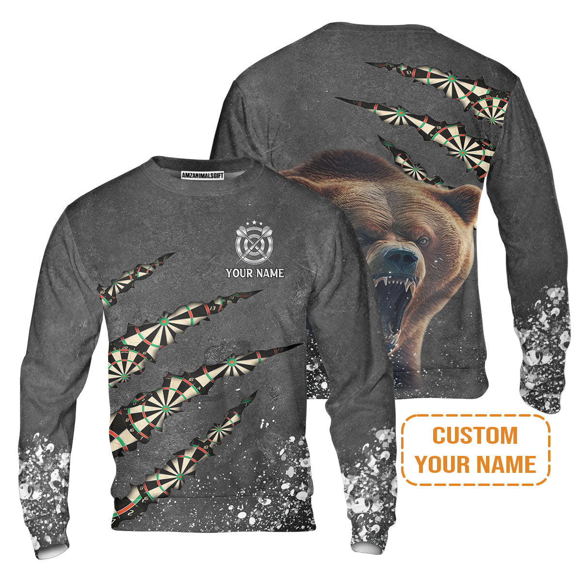 Darts Customized Name T-Shirt, Darts Paints Splash, Personalized Name Bear T-Shirt - Perfect Gift For Darts Lovers, Darts Players