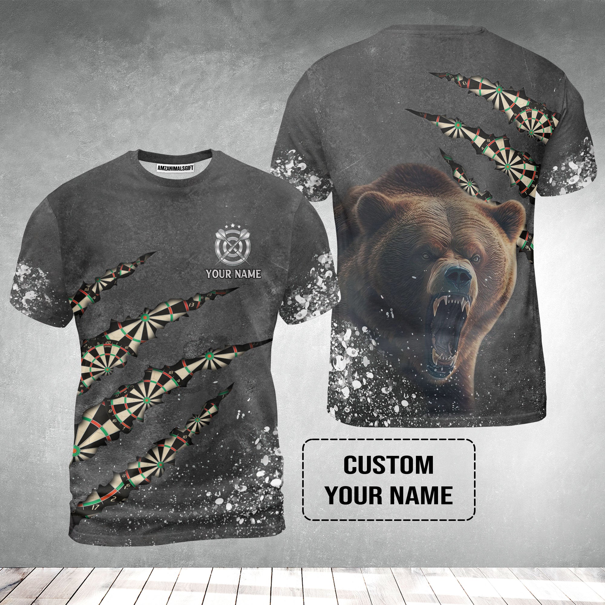 Darts Customized Name T-Shirt, Darts Paints Splash, Personalized Name Bear T-Shirt - Perfect Gift For Darts Lovers, Darts Players