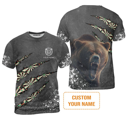 Darts Customized Name Long Sleeve Polo Shirt, Darts Paints Splash, Personalized Name Bear Men's Long Sleeve Polo Shirt - Perfect Gift For Darts Lovers, Darts Players