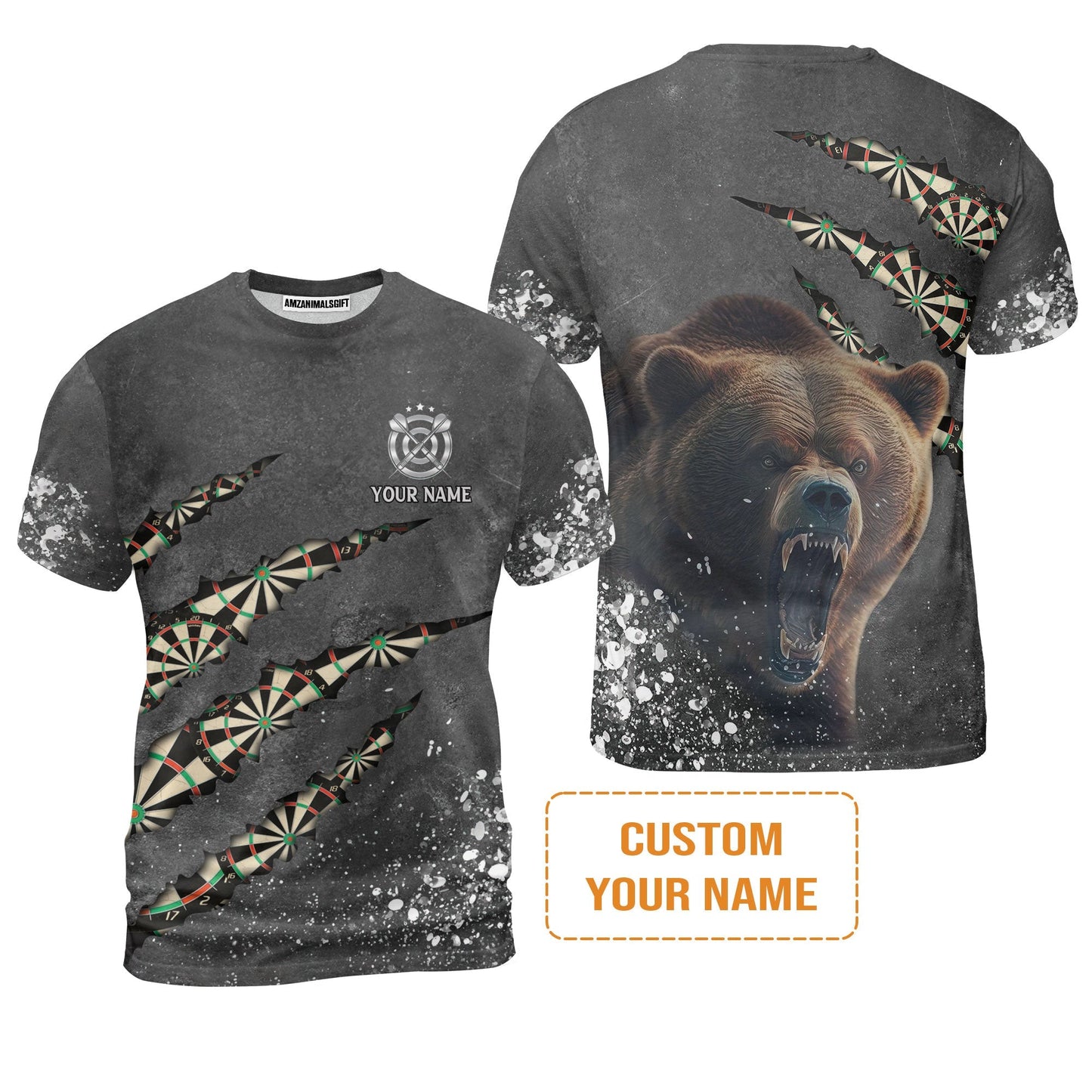 Darts Customized Name T-Shirt, Darts Paints Splash, Personalized Name Bear T-Shirt - Perfect Gift For Darts Lovers, Darts Players
