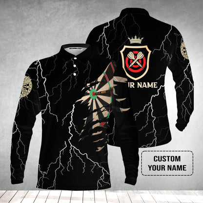 Darts Custom Name Men's Long Sleeve Polo Shirt, Darts Target Personalized Long Sleeve Polo Shirt