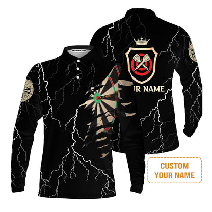 Darts Custom Name Men's Long Sleeve Polo Shirt, Darts Target Personalized Long Sleeve Polo Shirt