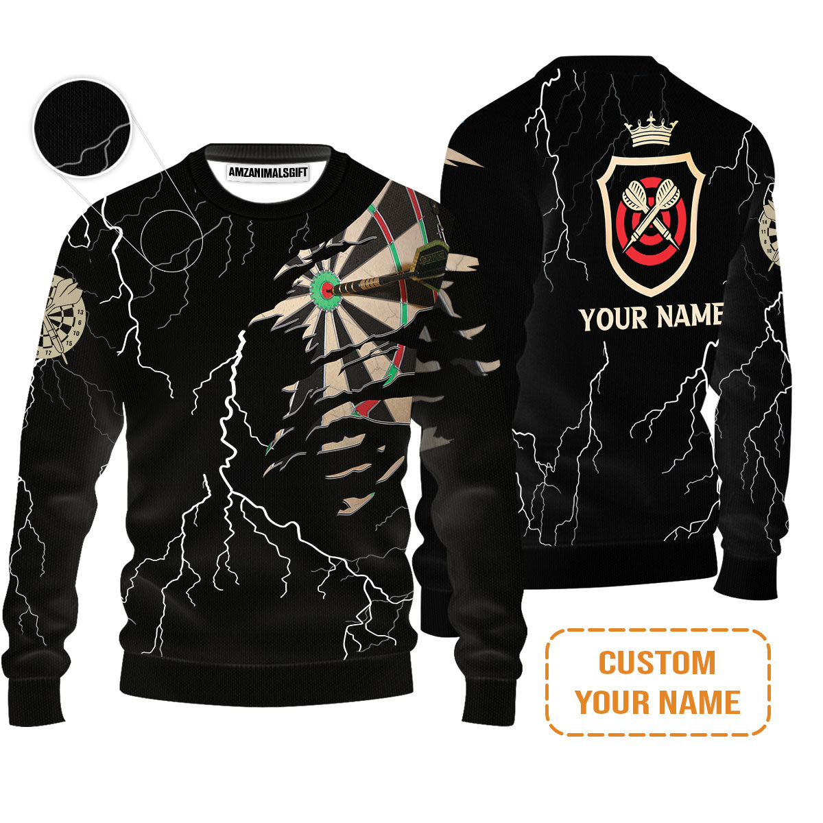 Darts Custom Name Men's Long Sleeve Polo Shirt, Darts Target Personalized Long Sleeve Polo Shirt