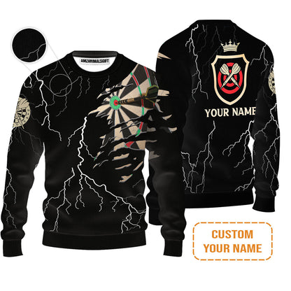 Darts Custom Name Men's Long Sleeve Polo Shirt, Darts Target Personalized Long Sleeve Polo Shirt