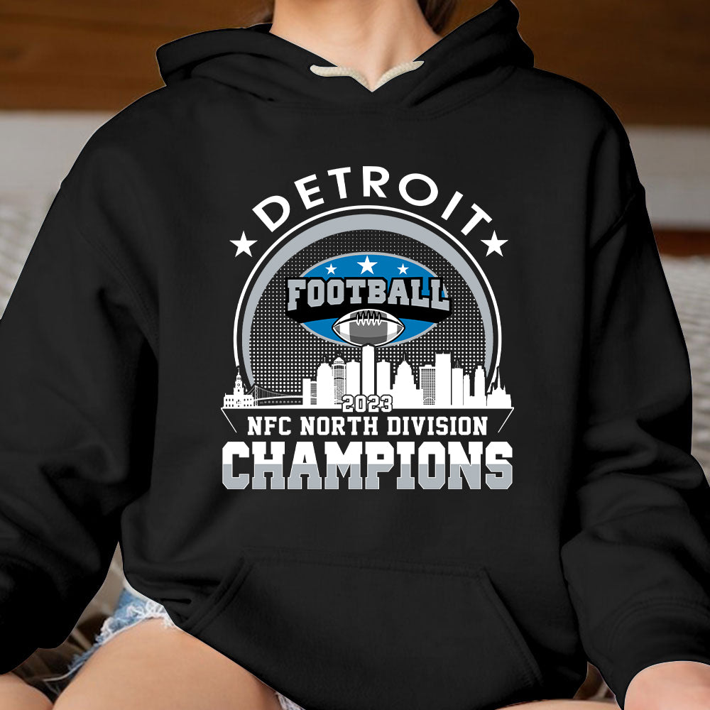 Detroit American Football 2023 NFC North Champions Skyline Hoodies, Conquered The North Champs Hoodie, Detroit Football Fan Gifts