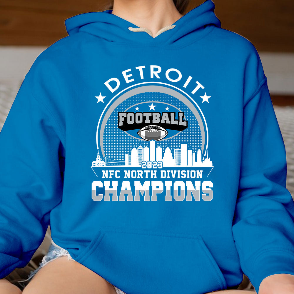 2023 Detroit American Football NFC North Champions Skyline Hoodies, Conquered The North Champs Hoodie, Detroit Football Fan Gifts