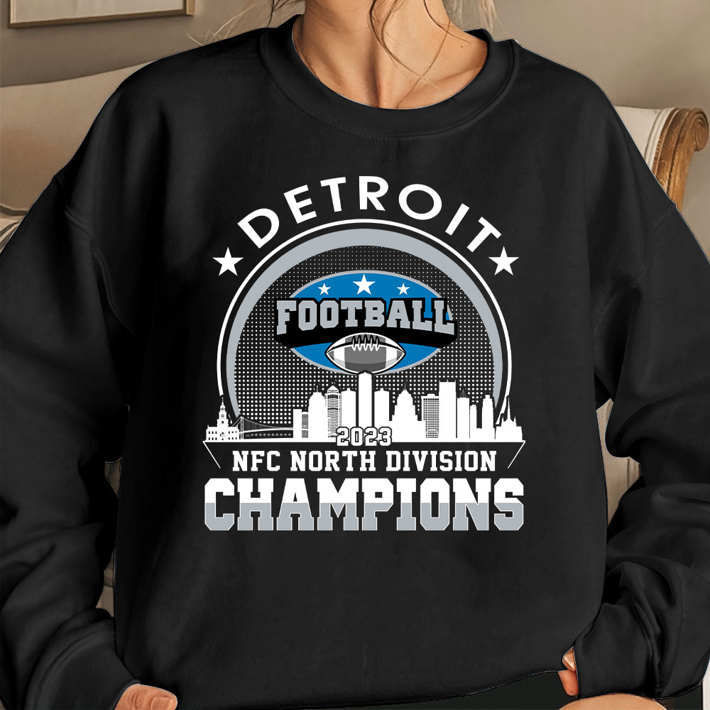 Detroit American Football 2023 NFC North Champions Skyline Sweatshirts, Conquered The North Champs Sweatshirt, Detroit Football Fan Gifts